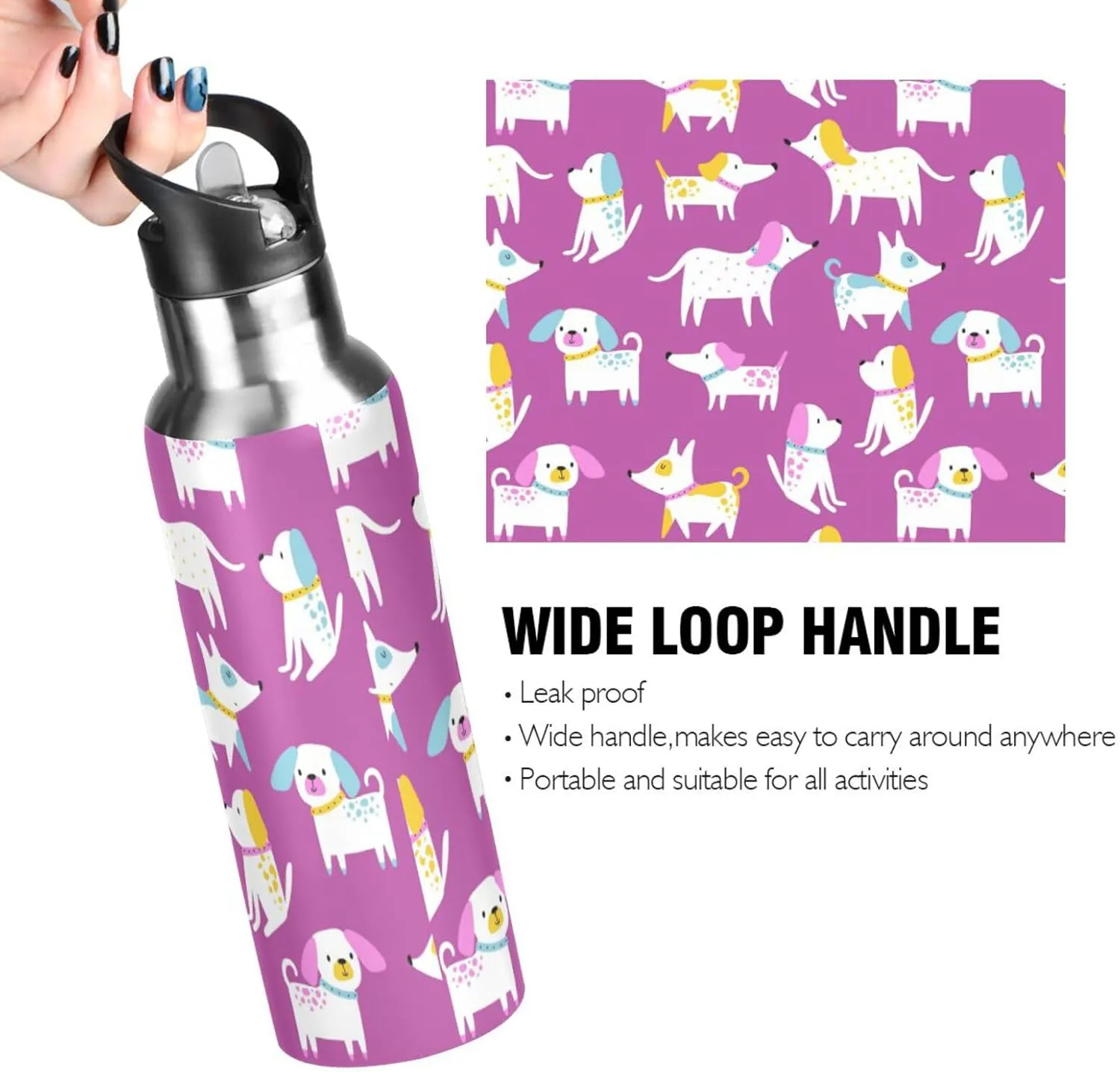 Funny Dogs Water Bottle with Straw Lid Double Wall Thermos Bottle Vacuum Insulated Flask Stainless Steel Water Bottle for Gym Outdoor 20 OZ