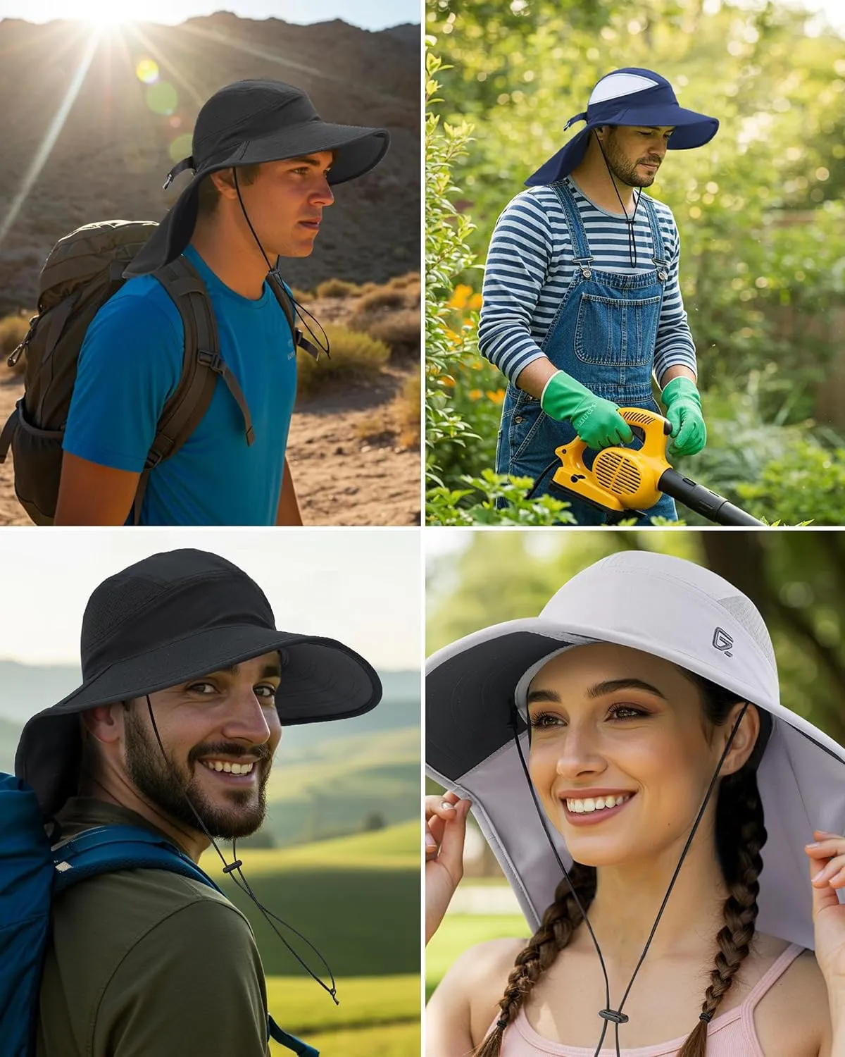 GADIEMKENSD Foldable Sun Hat with Neck Flap, UPF 50  Wide Brim Fishing Hat for Men Women, Quick Drying and Breathable