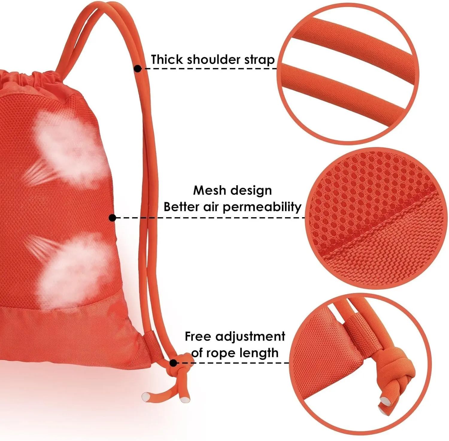 GAENMESH Drawstring Backpack Bag for Sports Lightweight Foldable Gym Bag with Sturdy Draw Cord Shoulder Strap Hiking Travel Camping