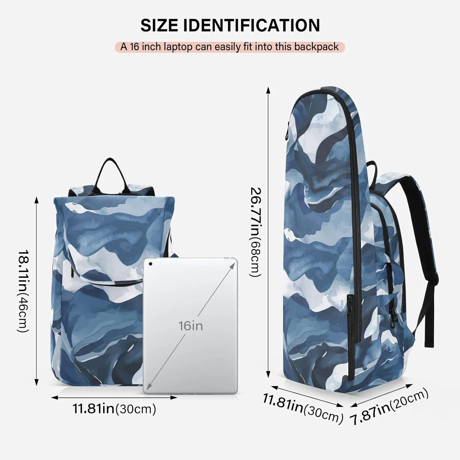GAIGEO Abstract Waves Blue Sports Bag, Expandable Tennis Stuff, Sandwich Mesh Back, Breathable not Stuffy