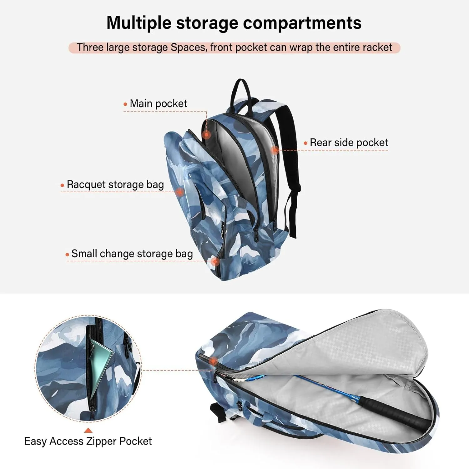 GAIGEO Abstract Waves Blue Sports Bag, Expandable Tennis Stuff, Sandwich Mesh Back, Breathable not Stuffy
