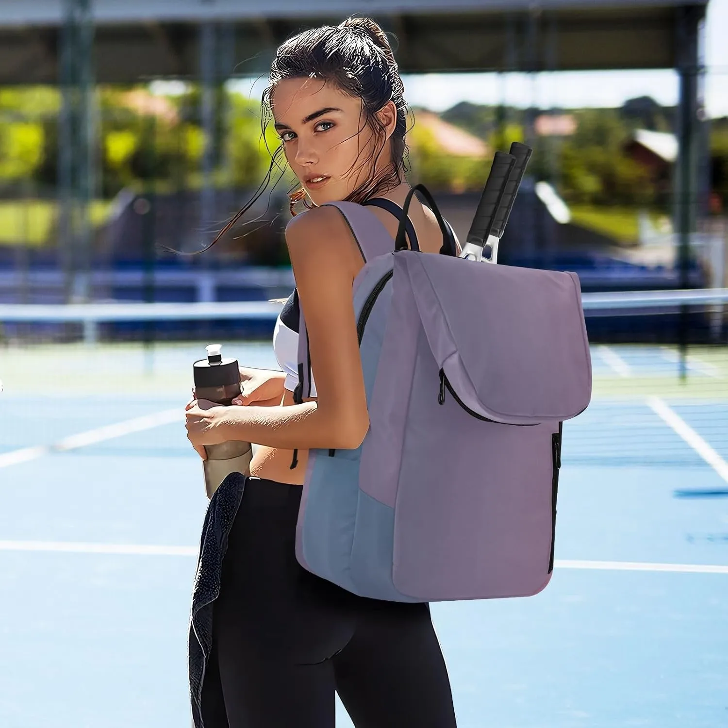 GAIGEO Blue Pink Gradient Pickleball Backpack, Multiple Storage Compartments Pickleball Bags, Foldable Racket Pocket