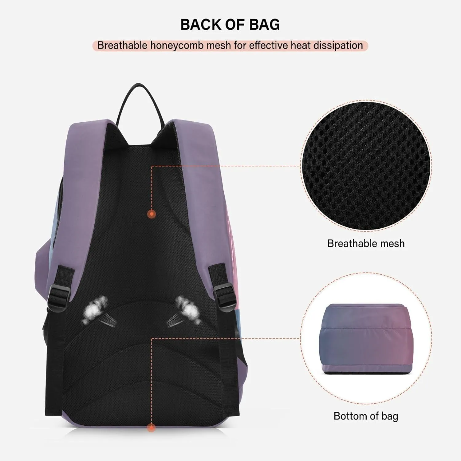 GAIGEO Blue Pink Gradient Pickleball Backpack, Multiple Storage Compartments Pickleball Bags, Foldable Racket Pocket