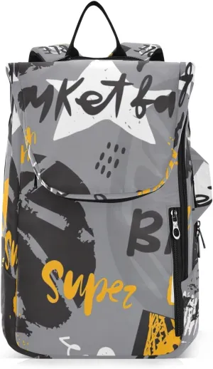 GAIGEO Cool Street Basketball Grey Tennis Backpack, Expandable Tennis Bag 2 Rackets, Sandwich Mesh Back, Breathable not Stuffy