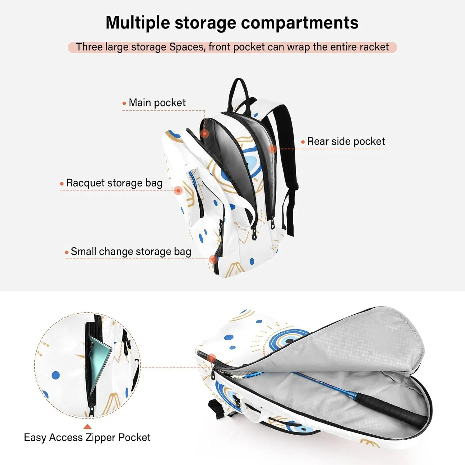 GAIGEO Cool Street Basketball Grey Tennis Backpack, Expandable Tennis Bag 2 Rackets, Sandwich Mesh Back, Breathable not Stuffy