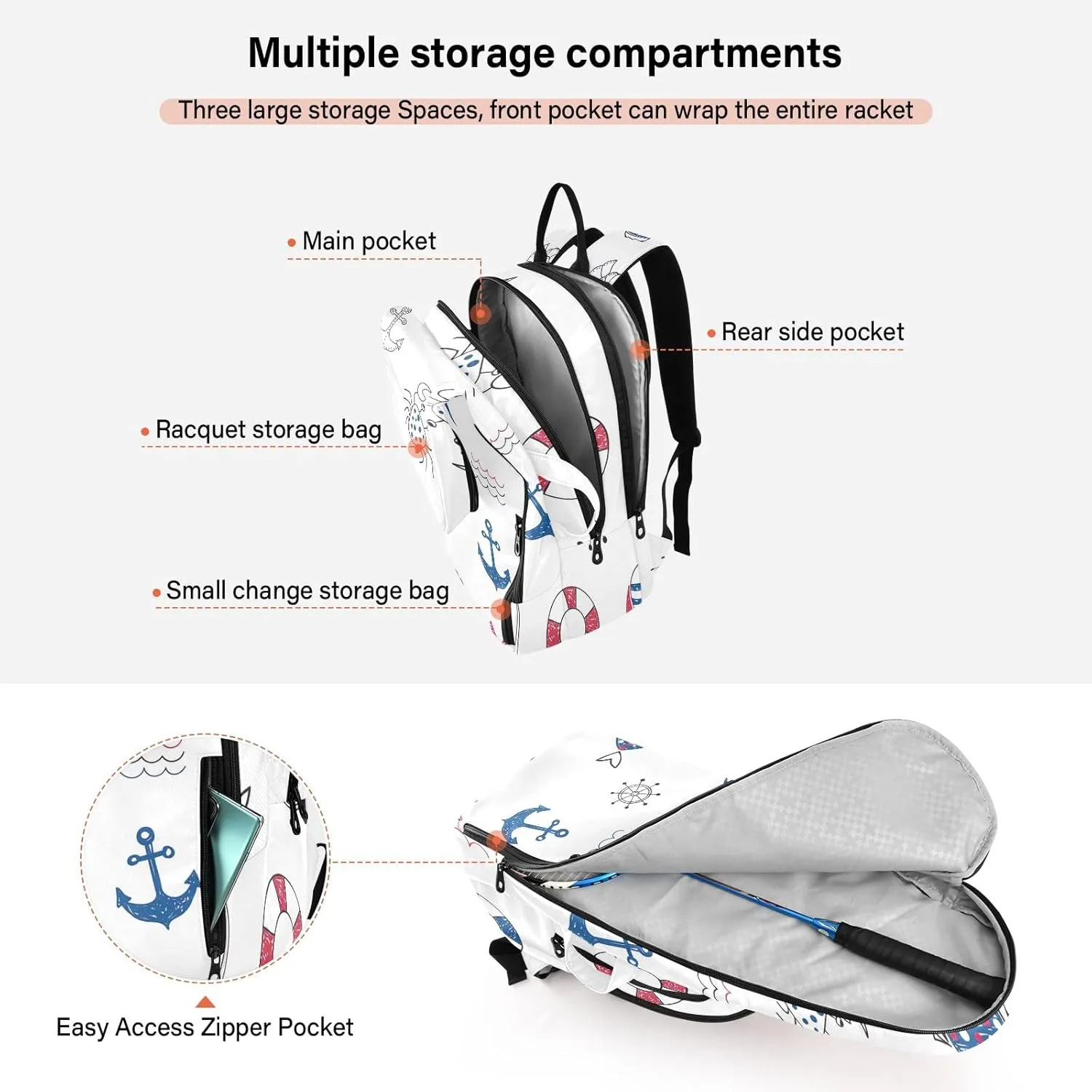 GAIGEO Cool Street Basketball Grey Tennis Backpack, Expandable Tennis Bag 2 Rackets, Sandwich Mesh Back, Breathable not Stuffy