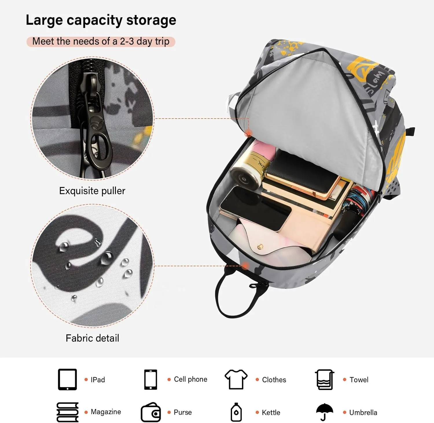 GAIGEO Cool Street Basketball Grey Tennis Backpack, Expandable Tennis Bag 2 Rackets, Sandwich Mesh Back, Breathable not Stuffy