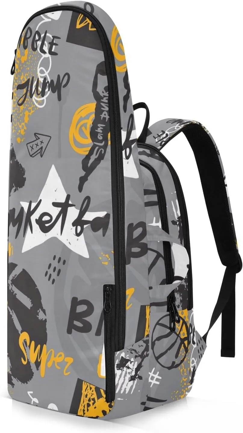 GAIGEO Cool Street Basketball Grey Tennis Backpack, Expandable Tennis Bag 2 Rackets, Sandwich Mesh Back, Breathable not Stuffy