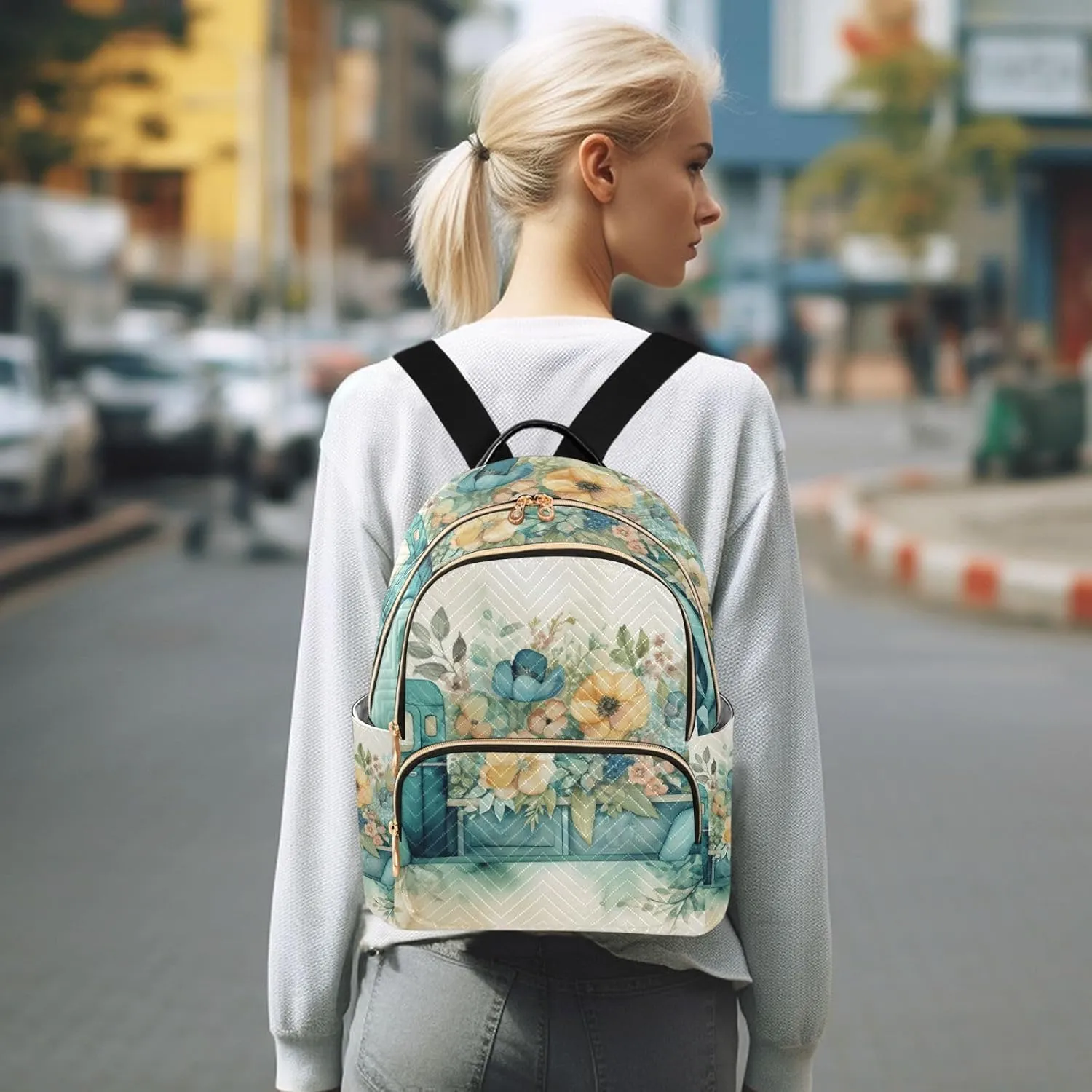 GAIGEO Ge Spring TruGreen Color Truck Flowers Fashionable Women Backpack, Casual Small Backpack, Travel Carry on Backpack for Women, S