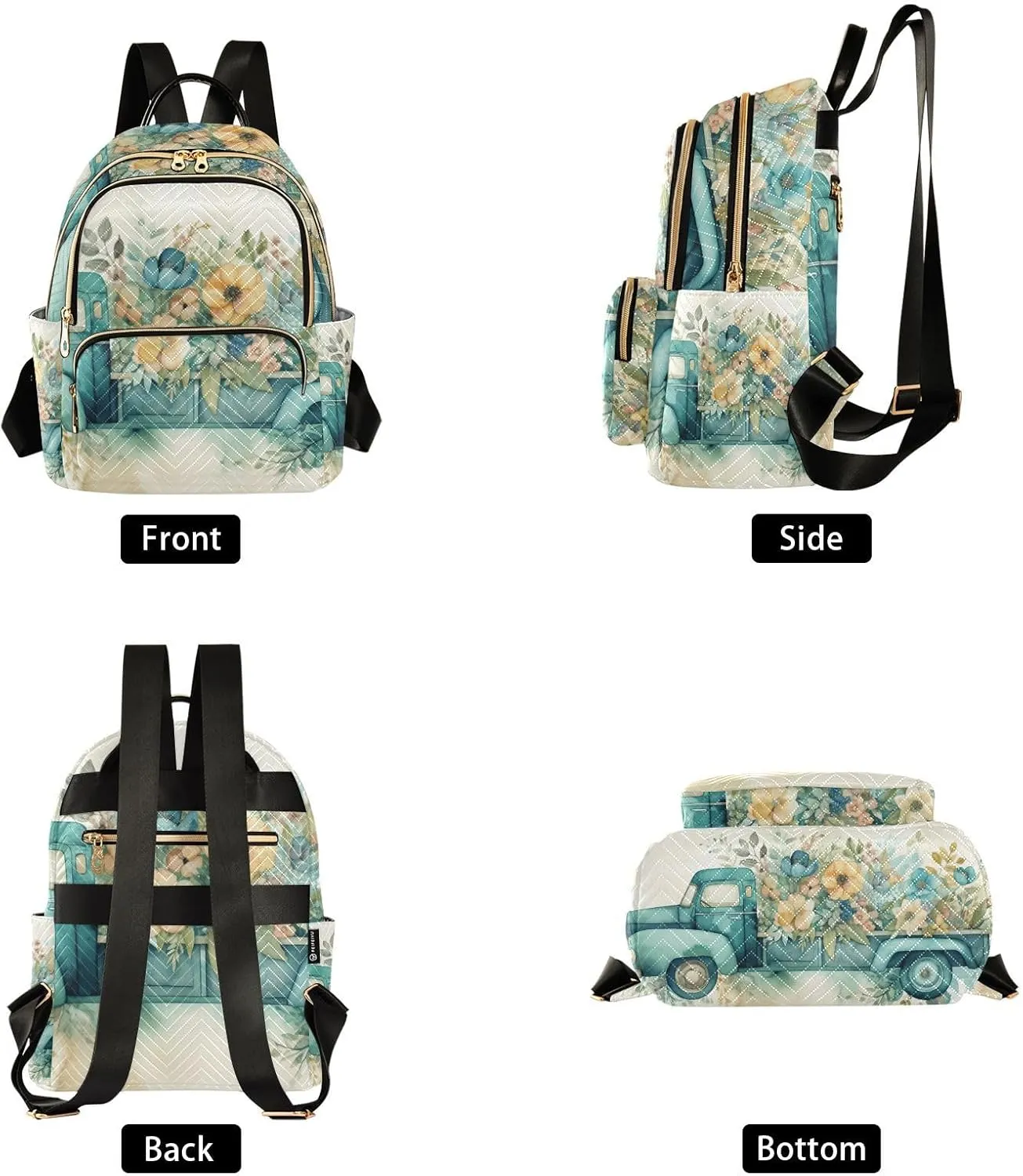 GAIGEO Ge Spring TruGreen Color Truck Flowers Fashionable Women Backpack, Casual Small Backpack, Travel Carry on Backpack for Women, S