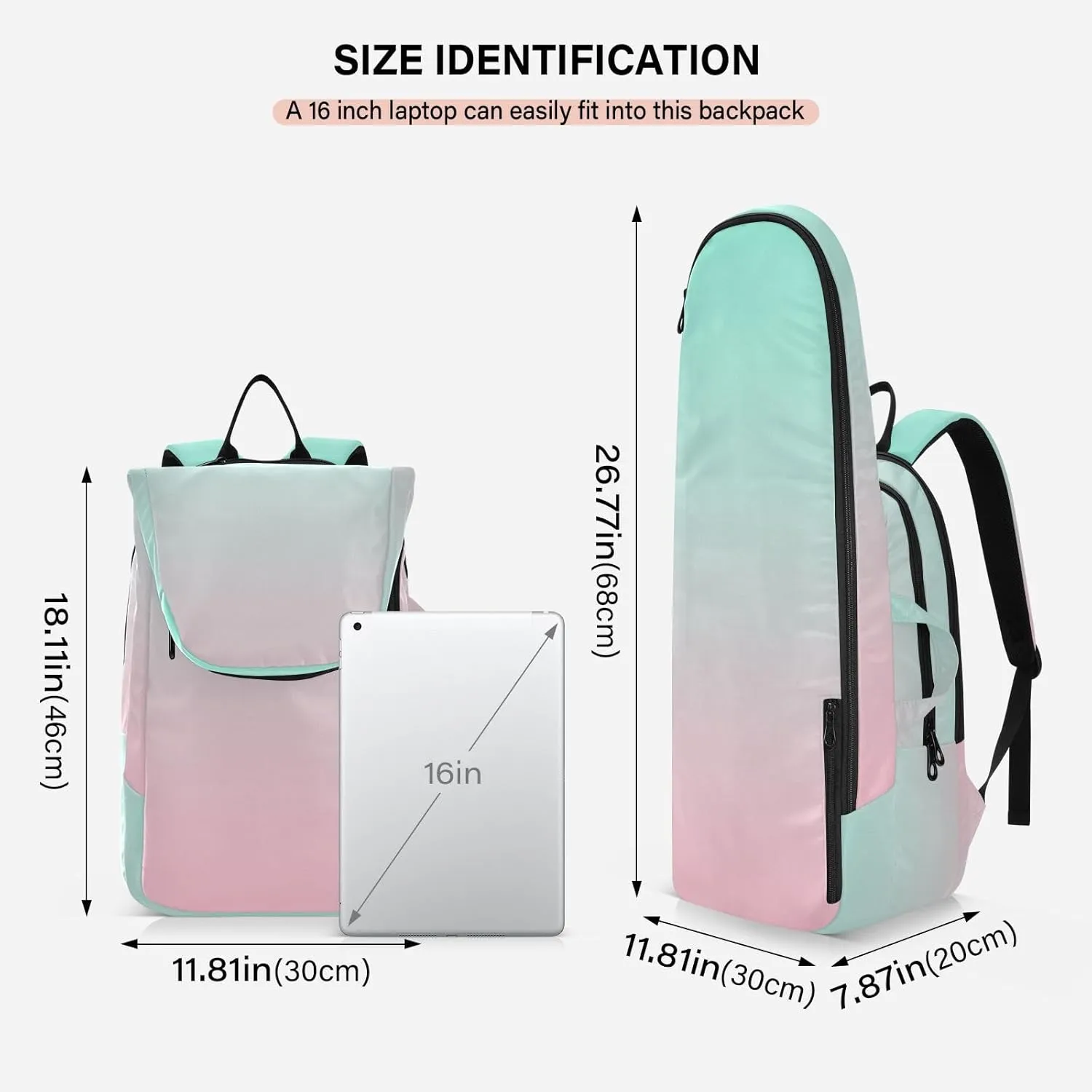 GAIGEO Pink Green Gradient Pickleball Bag, Large Space Pickleball Bags for Women, Durable Polyester, Printing Design