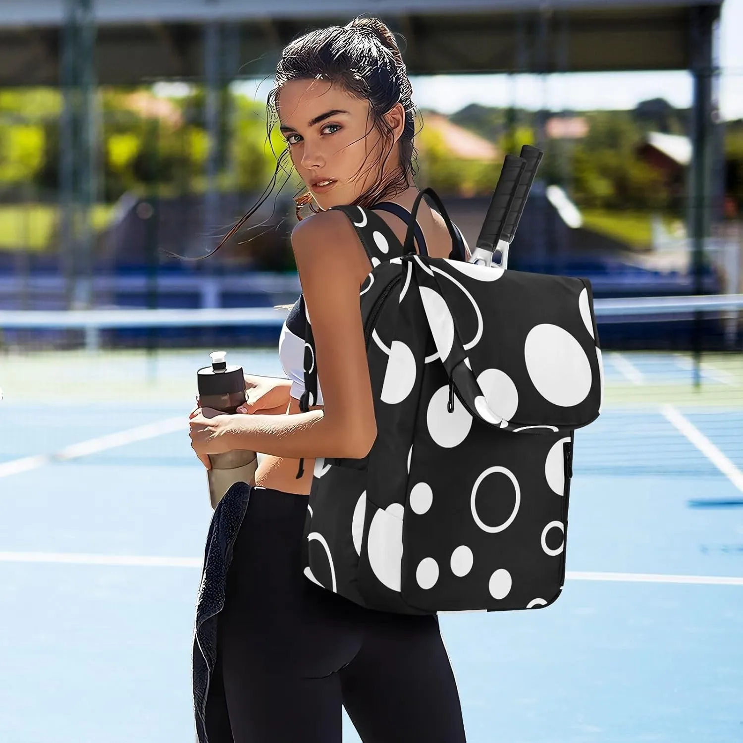 GAIGEO Pink Green Gradient Pickleball Bag, Large Space Pickleball Bags for Women, Durable Polyester, Printing Design
