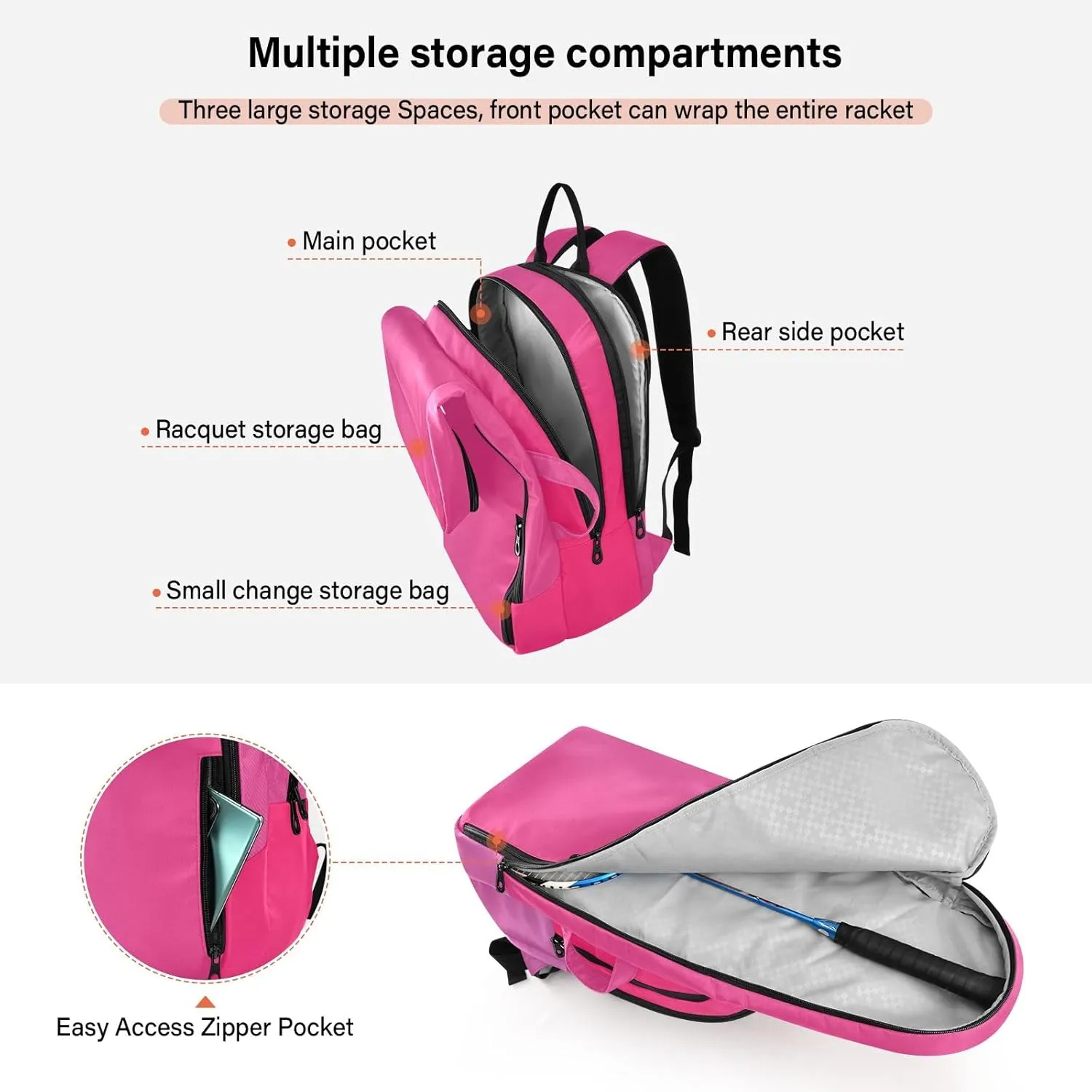 GAIGEO Polka Dot Racket Bag, Multilayer Design Badminton Bag, Sports and Daily Use