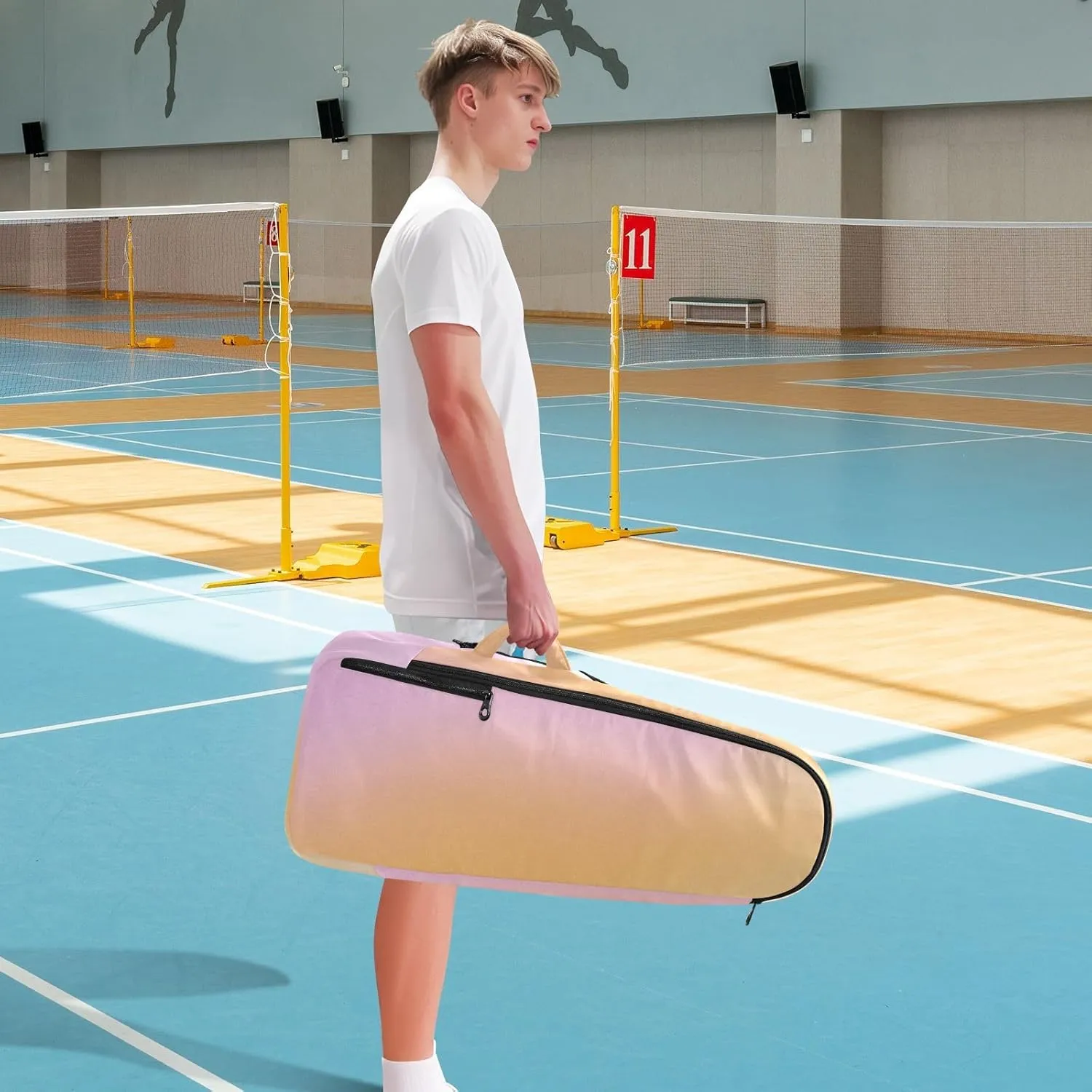 GAIGEO Racket Bag, Multiple Storage Compartments, Foldable Racket Pocket