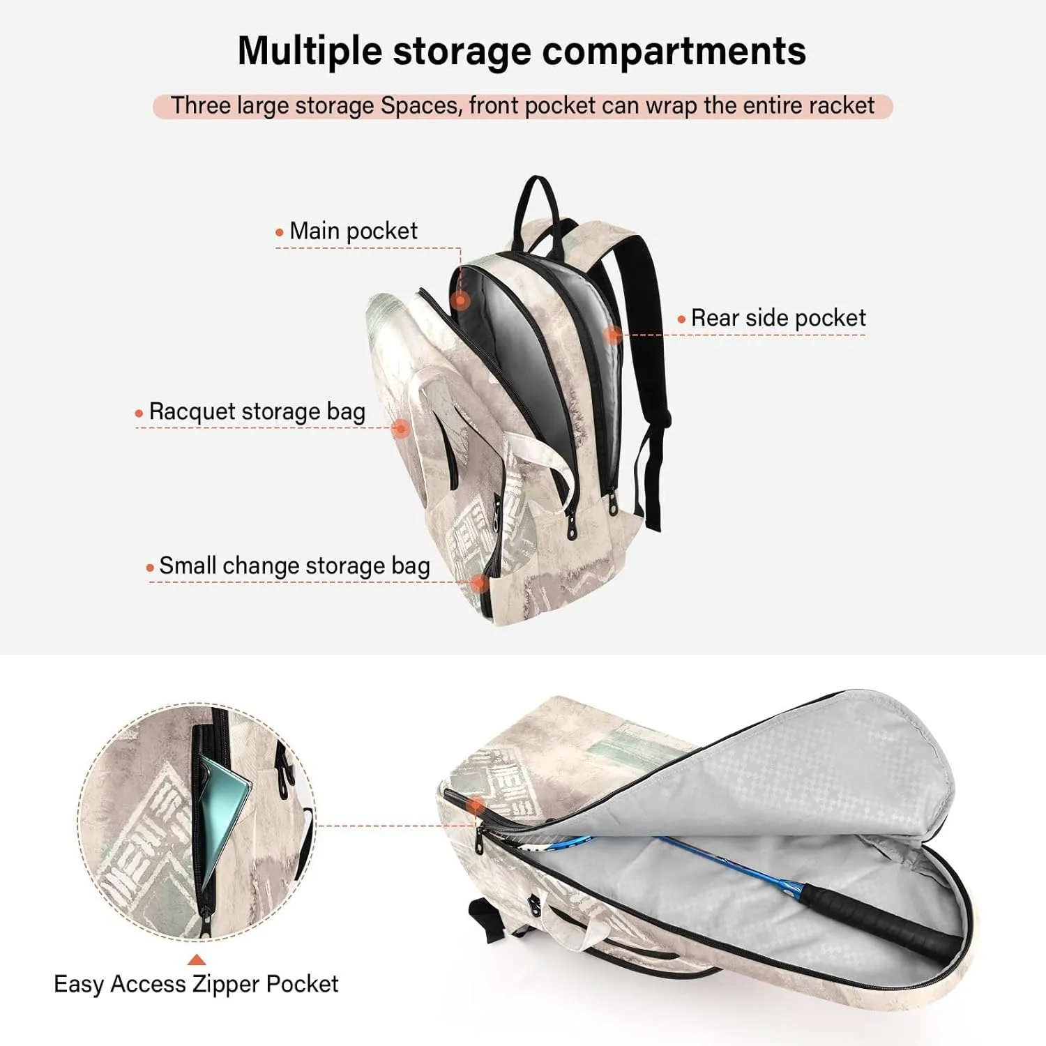 GAIGEO Teal Dragonflies Dark Tennis Backpack, Large Capacity Tennis Racket Bag, Various Storage Methods