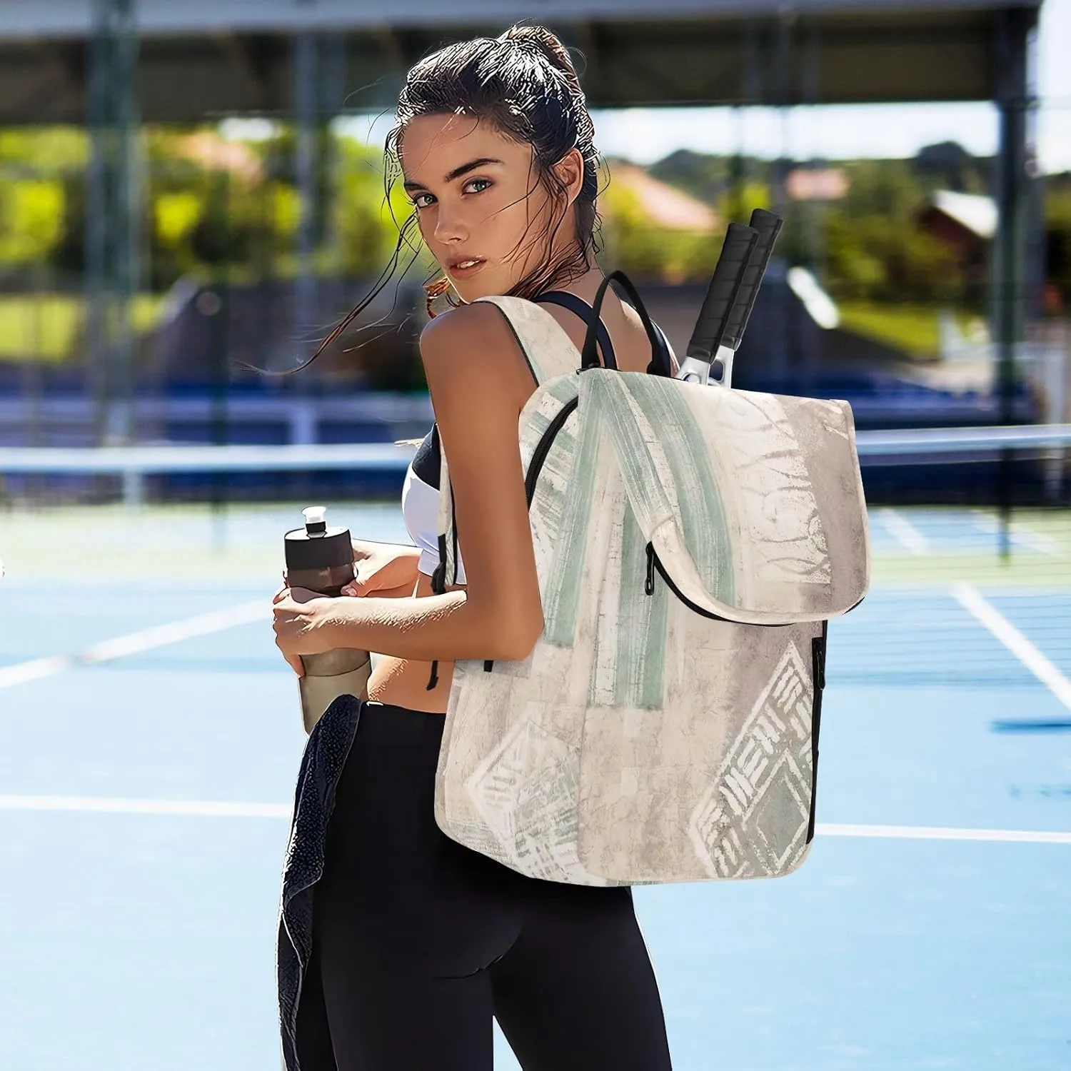 GAIGEO Teal Dragonflies Dark Tennis Backpack, Large Capacity Tennis Racket Bag, Various Storage Methods