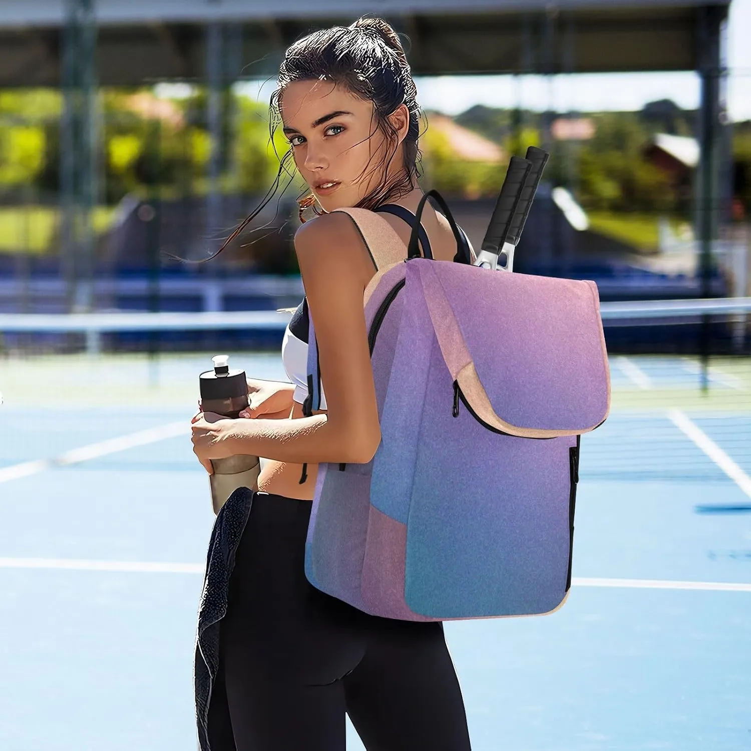 GAIGEO Teal Turquoise Glitter Sparkle Racket Bag, Multilayer Design Pickle Ball Bag, Sports and Daily Use