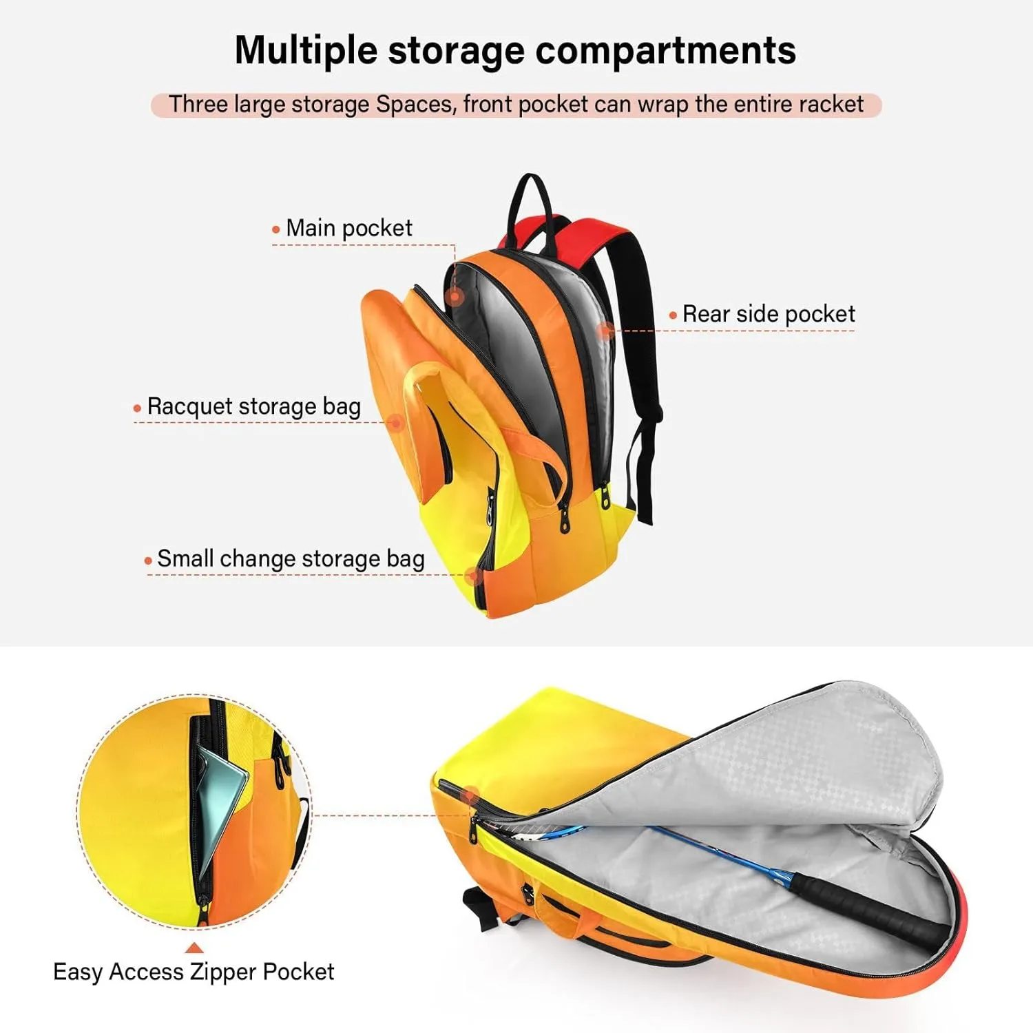 GAIGEO Turquoise Blue Purple Gradient Pickleball Bag, Large Capacity Gifts for Pickleball Lovers, Various Storage Methods