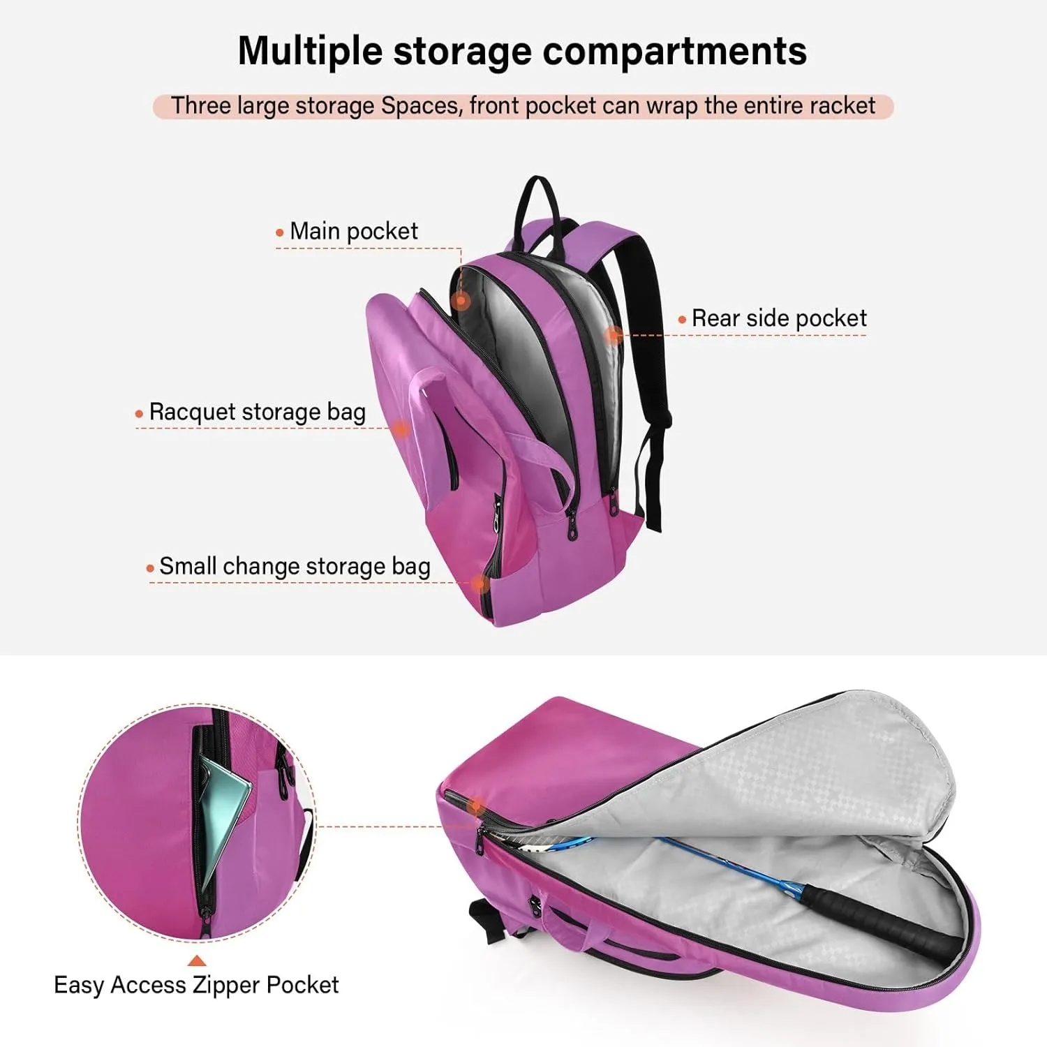 GAIGEO White Brown Retro Polka Dot Pickleball Bag, Multiple Storage Compartments, Foldable Racket Pocket