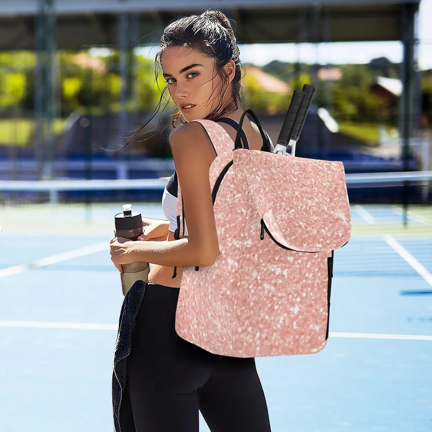 GAIGEO White Brown Retro Polka Dot Pickleball Bag, Multiple Storage Compartments, Foldable Racket Pocket
