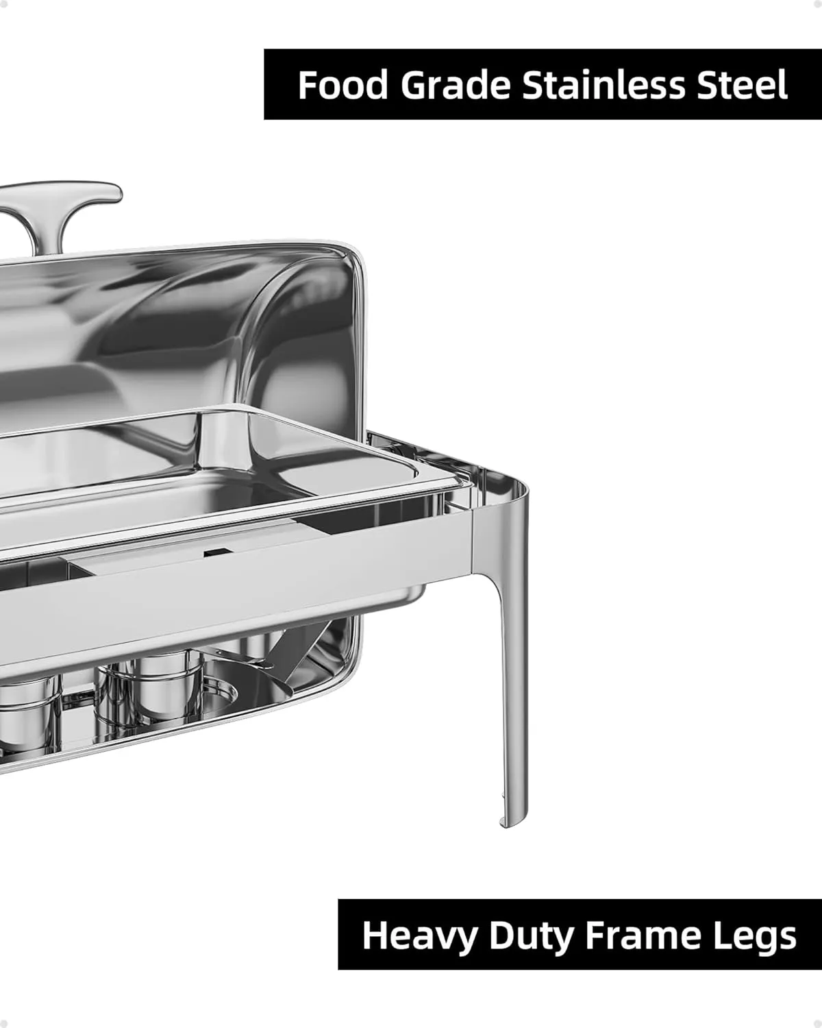 Garvee Rectangular Roll Top Chafing Dish Buffet Set, 9QT Stainless Steel Chafing Dish Set Equipped with 1 Full Size Pan, Catering Warmer Server Water Pan Stand Fuel Holder Clip