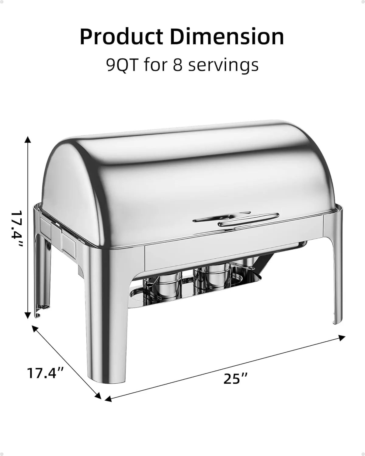 Garvee Rectangular Roll Top Chafing Dish Buffet Set, 9QT Stainless Steel Chafing Dish Set Equipped with 1 Full Size Pan, Catering Warmer Server Water Pan Stand Fuel Holder Clip