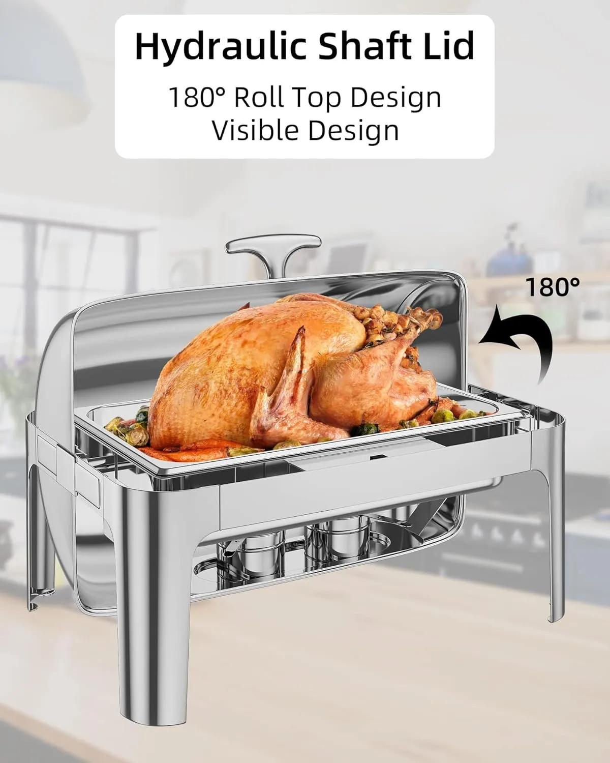 Garvee Rectangular Roll Top Chafing Dish Buffet Set, 9QT Stainless Steel Chafing Dish Set Equipped with 1 Full Size Pan, Catering Warmer Server Water Pan Stand Fuel Holder Clip