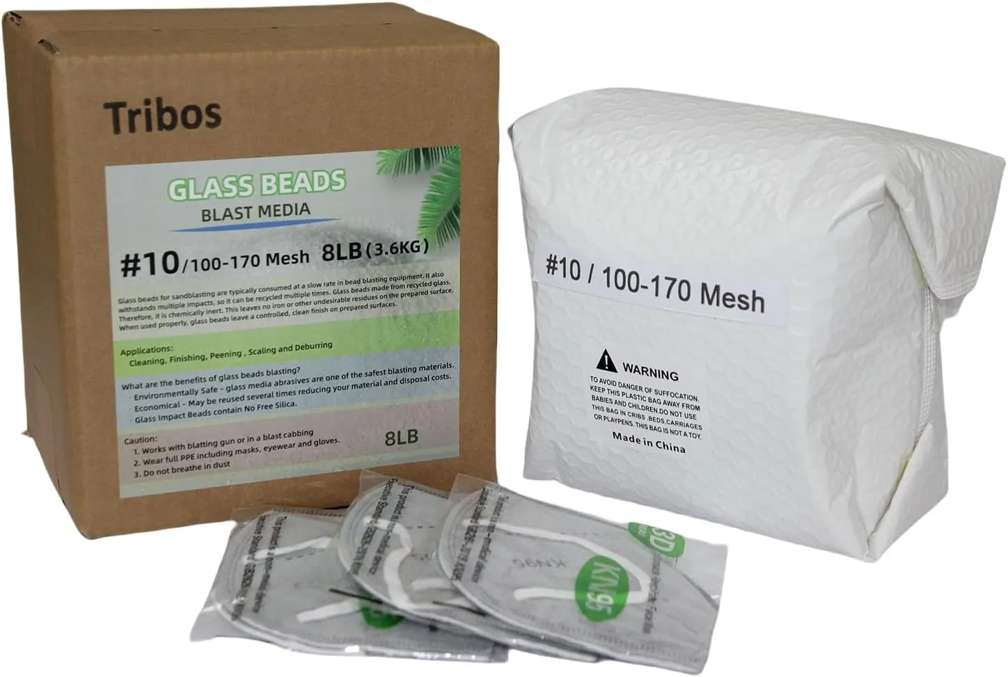 glass beads blast media, sand blasting media, sand blaster for air compressor - 8 LBS - 3 sandblasting masks (# 10 (100~170Mesh))