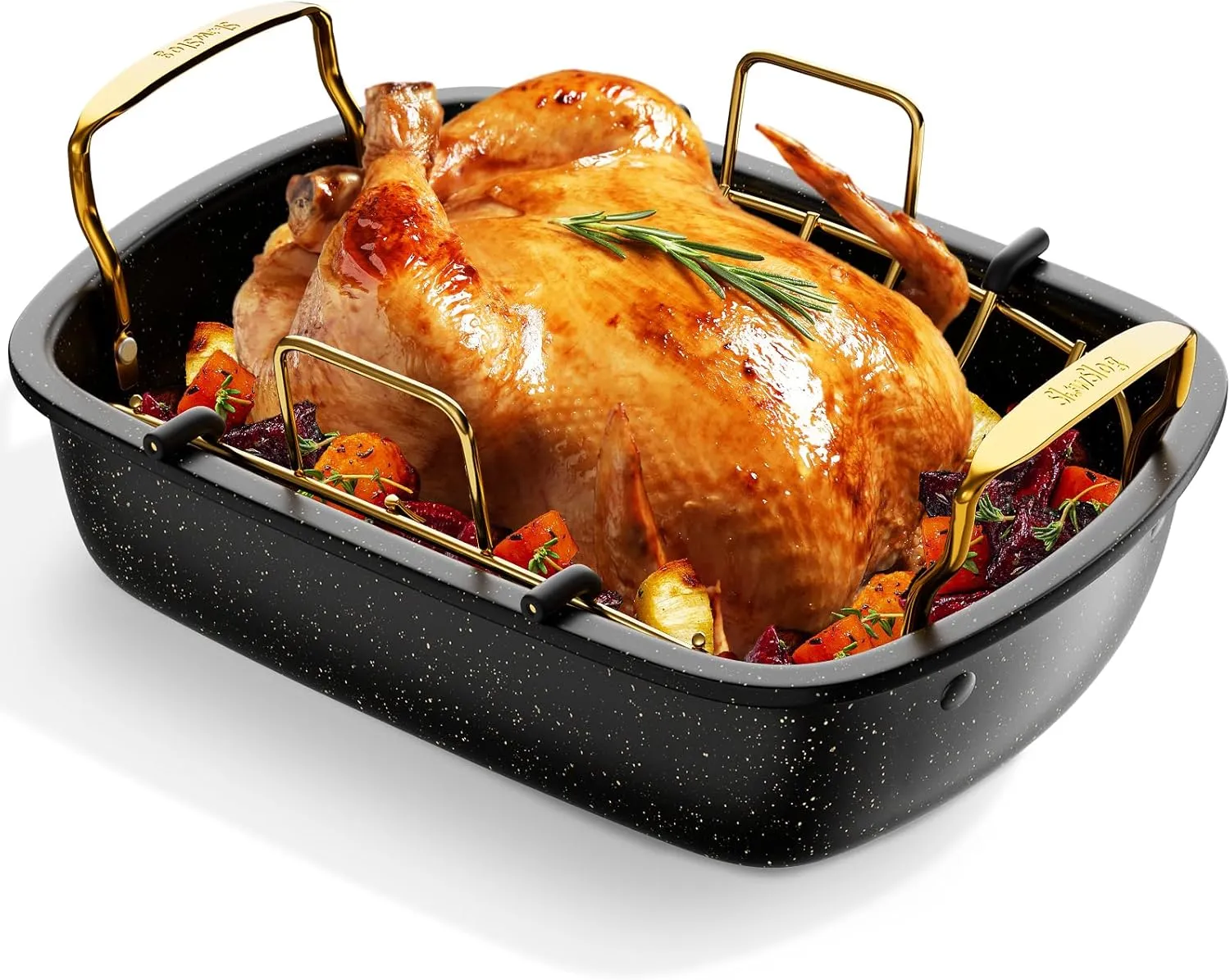 Gold & Black Nonstick Roasting Pan with Rack, 17" x 13", Turkey & Chicken Roaster