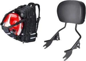 Goldfire Motorcycle Helmet Backpack Expandable Rechargeable Riding Backpack   Black Detachable Sissy Bar Upright Rear Passenger Backrest For Harley Touring Street Glide Road King Electra Glide 09-22