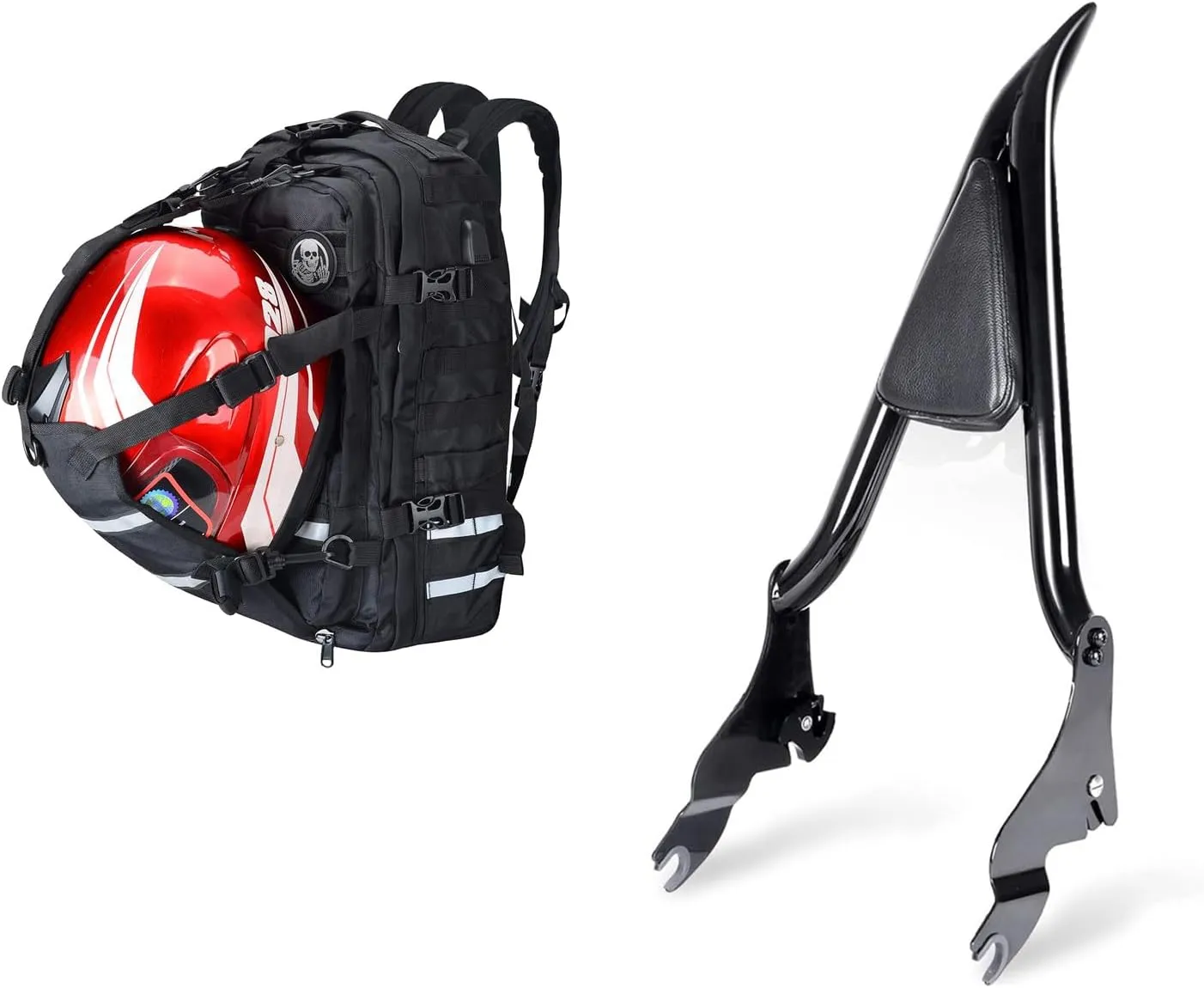 Goldfire Motorcycle Helmet Backpack Expandable Tactical Backpack   26" Height Black Detachable Sissy Bar Rear Passenger Backrest For Harley Touring Street Glide Road King Electra Glide 2009-2023