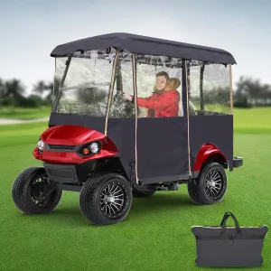 Golf Cart Rain Cover Enclosures 4 Passenger Extended Roof, Universal Clear Golfcart Poncho for Club Car Ezgo Yamaha, Side Curtains for Cold Weather Wind Winter Waterproof with Zippered Roll Up Doors