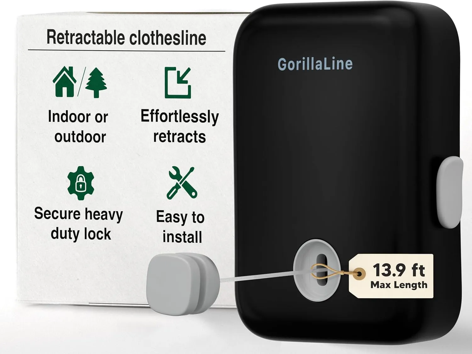 GorillaLine - Retractable Clothesline Indoor Outdoor Clothes Line - Heavy Duty Clothes Drying Laundry Line - Wall Mounted Drying Rack - Air Dry Clothing