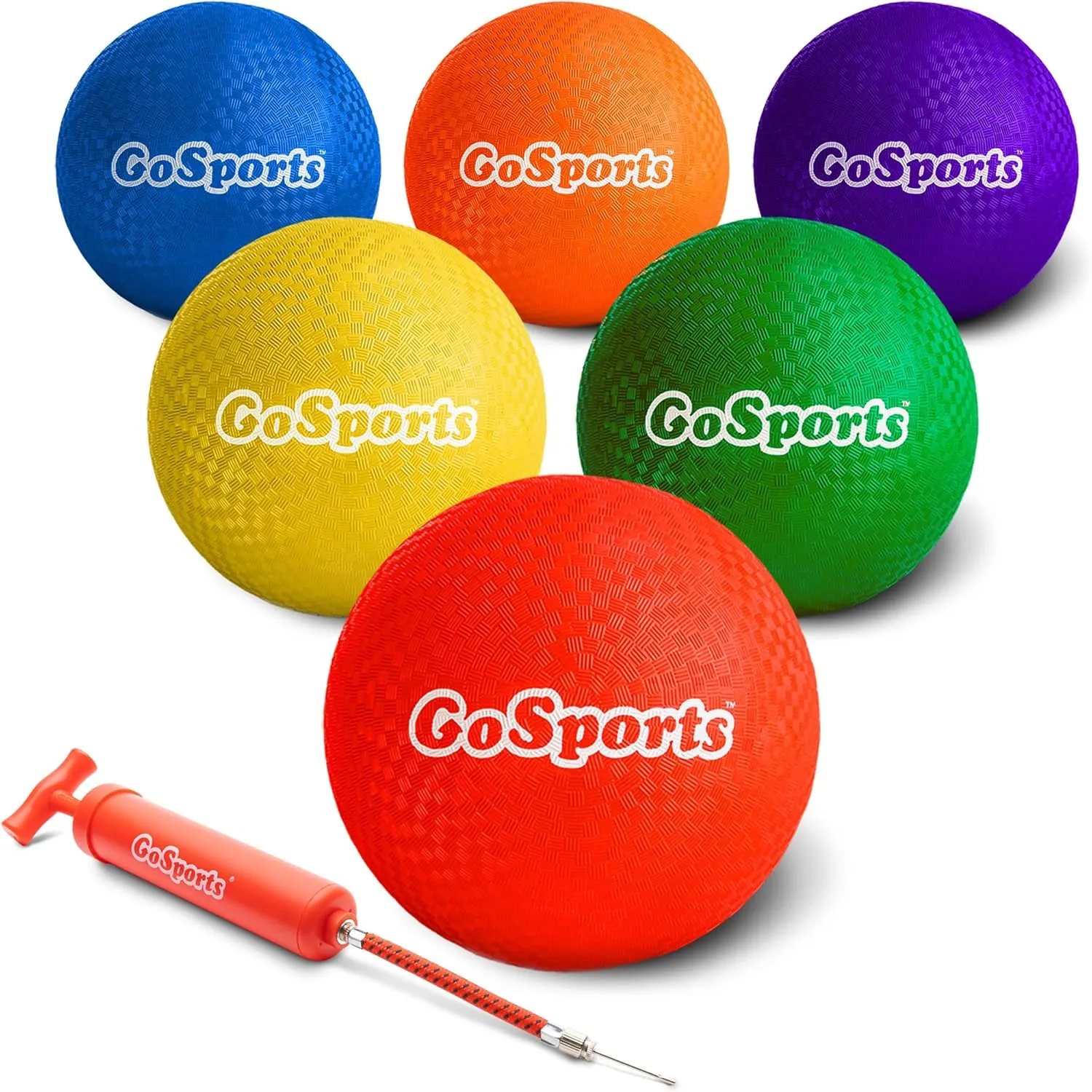 GoSports Playground Balls for Kids - Choose 8.5” or 10” Sizes - Heavy Duty Set of 6 with Carry Bag and Ball Pump