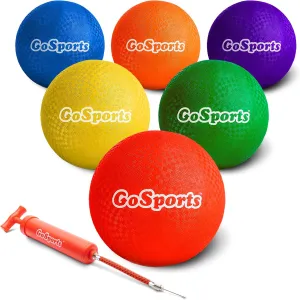 GoSports Playground Balls for Kids - Choose 8.5” or 10” Sizes - Heavy Duty Set of 6 with Carry Bag and Ball Pump