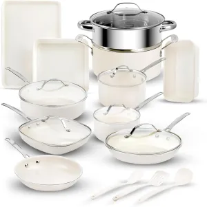 GOTHAM STEEL 20 Pc Ceramic Cookware Set Nonstick, Pots and Pans Set Non Stick for Kitchen with Bakeware and Utensils, Pots and Pans for Cooking, Non Toxic Cookware Sets, Oven & Dishwasher Safe