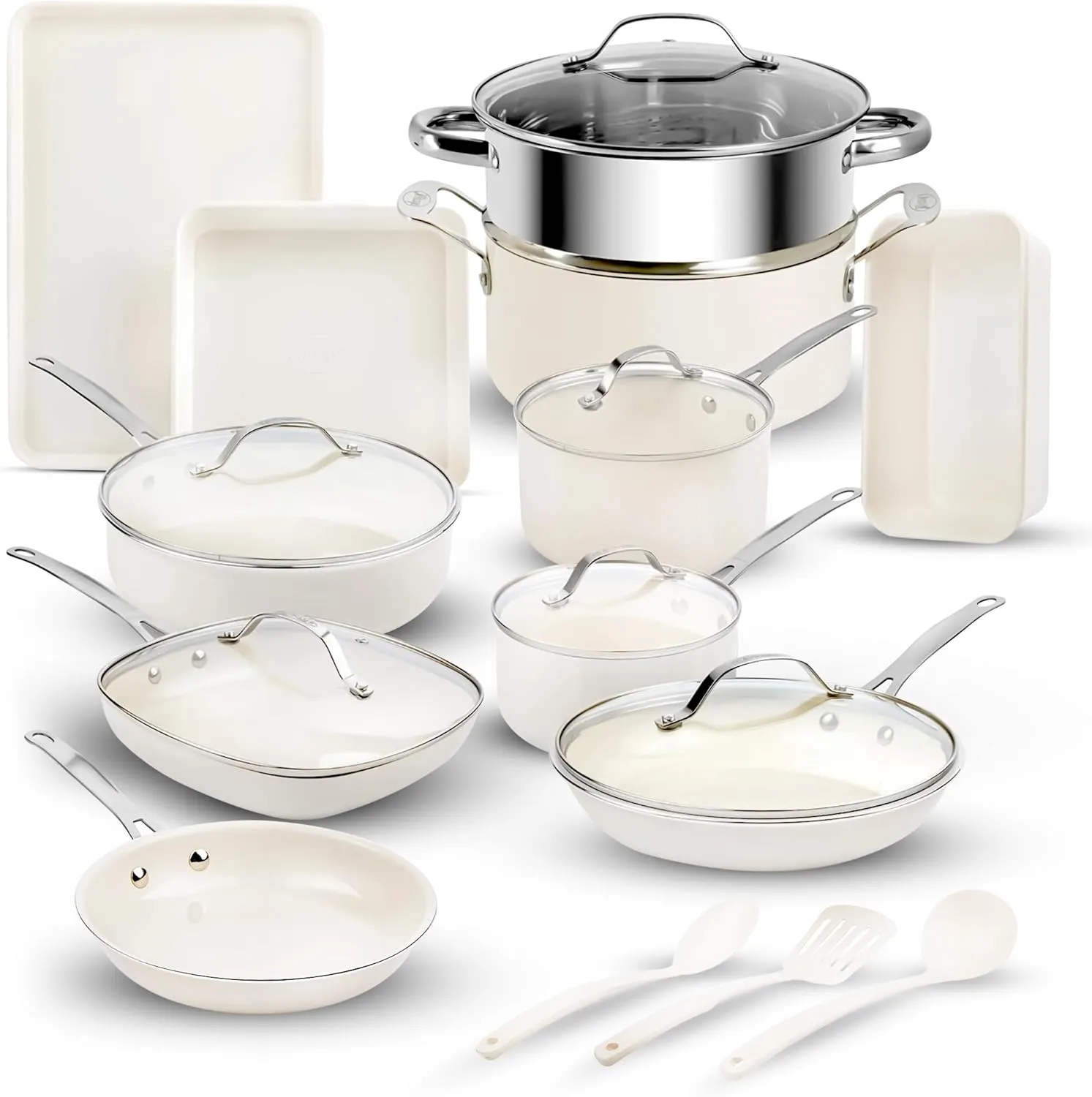 GOTHAM STEEL 20 Pc Ceramic Cookware Set Nonstick, Pots and Pans Set Non Stick for Kitchen with Bakeware and Utensils, Pots and Pans for Cooking, Non Toxic Cookware Sets, Oven & Dishwasher Safe