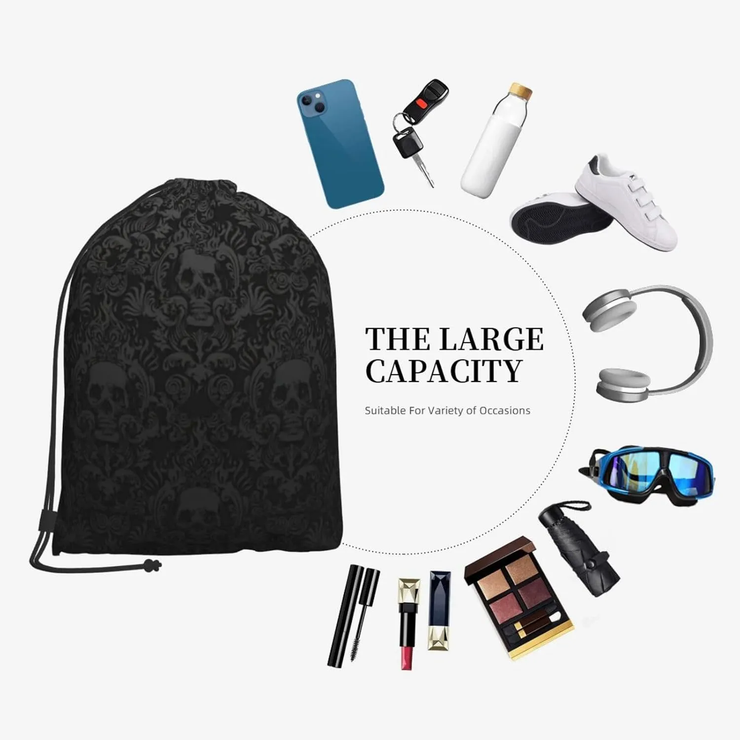 Gothic Wallpaper Skull Drawstring Cinch Backpack Polyester Sack Pack String Bag For Hiking Camping Adventure
