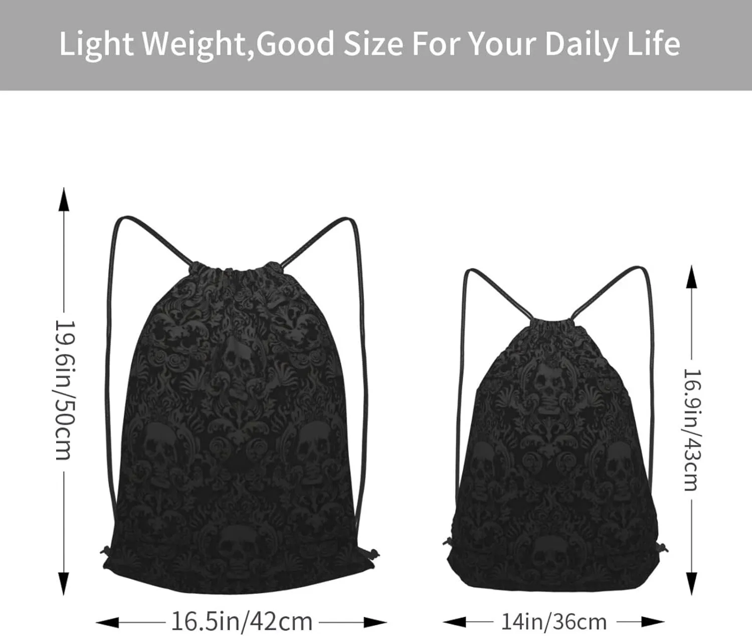 Gothic Wallpaper Skull Drawstring Cinch Backpack Polyester Sack Pack String Bag For Hiking Camping Adventure