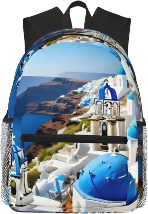 Greek Island sea View print Lightweight and comfortable backpack Casual Laptop Backpack for Travel Hiking