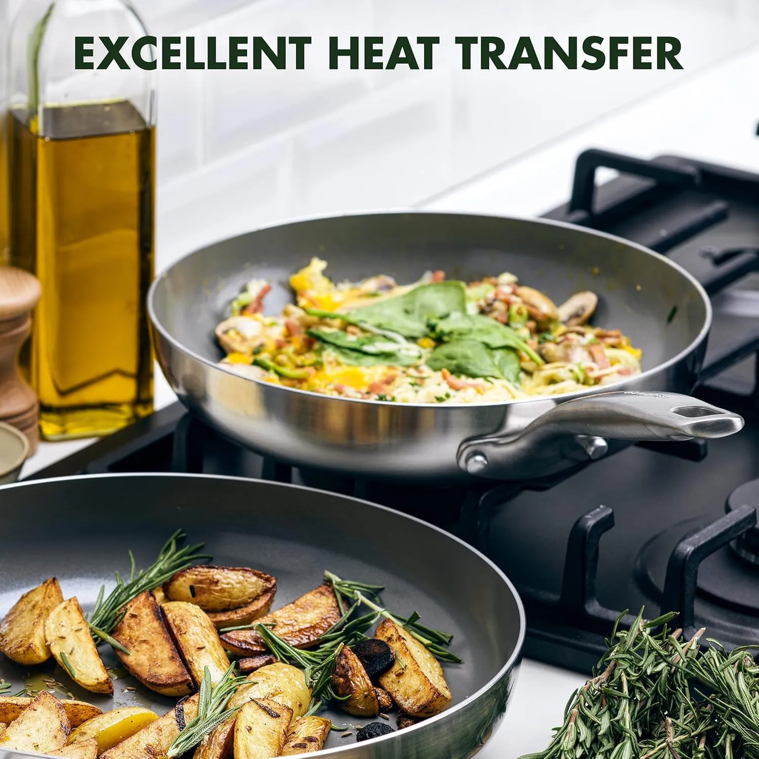 GreenPan Chatham Tri-Ply Stainless Steel Healthy Ceramic Nonstick 9.5" Frying Pan Skillet, PFAS-Free, Multi Clad, Induction, Dishwasher Safe, Oven Safe, Silver