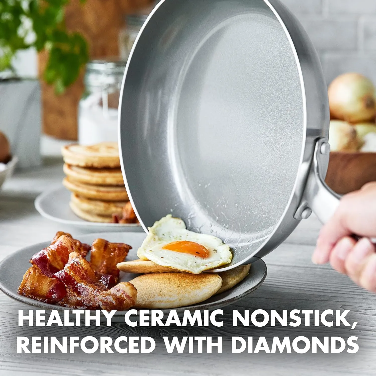 GreenPan Chatham Tri-Ply Stainless Steel Healthy Ceramic Nonstick 9.5" Frying Pan Skillet, PFAS-Free, Multi Clad, Induction, Dishwasher Safe, Oven Safe, Silver