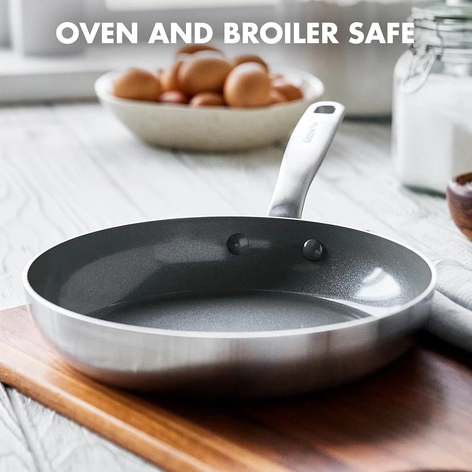 GreenPan Chatham Tri-Ply Stainless Steel Healthy Ceramic Nonstick 9.5" Frying Pan Skillet, PFAS-Free, Multi Clad, Induction, Dishwasher Safe, Oven Safe, Silver
