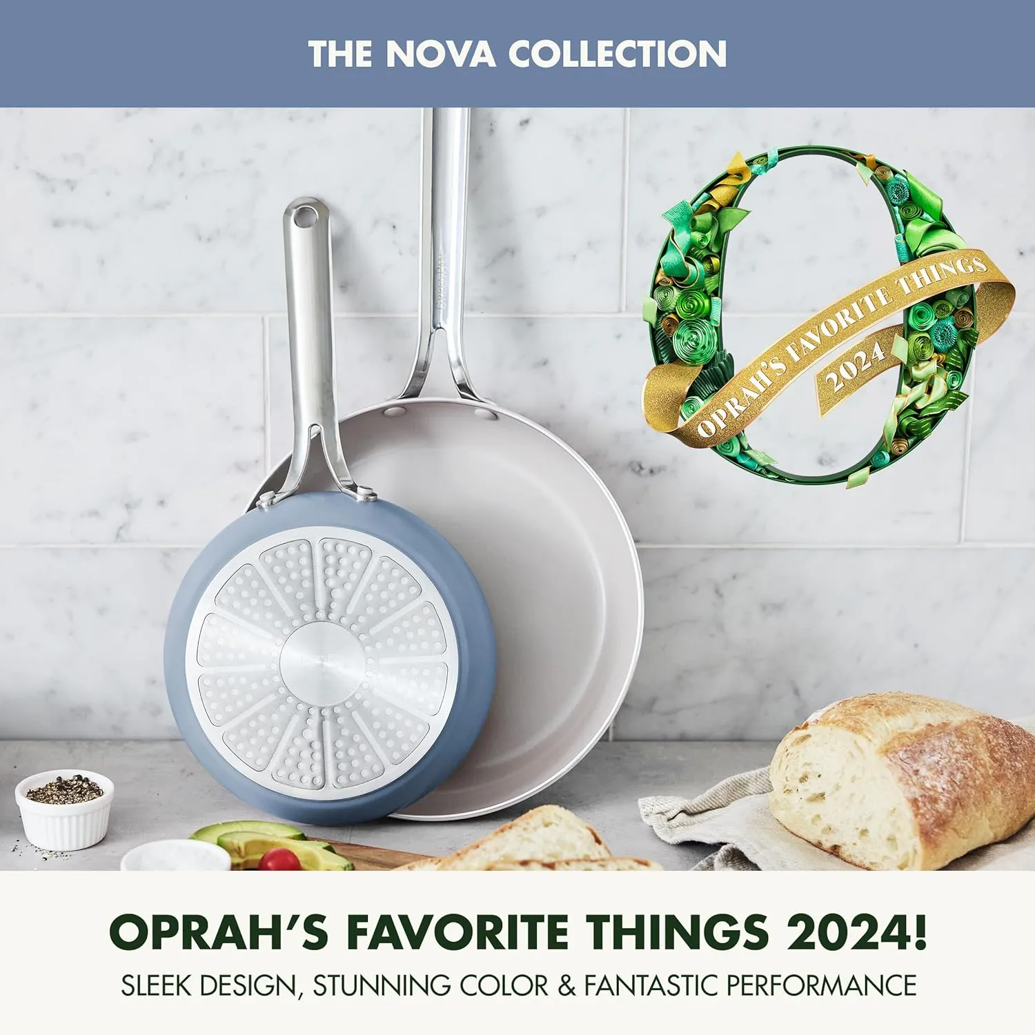 GreenPan Nova 8in and 10in 2 Piece Frying Pan Skillet Set, Healthy Ceramic Nonstick, PFAS-Free, Induction Suitable, Dishwasher and Oven Safe, Ocean
