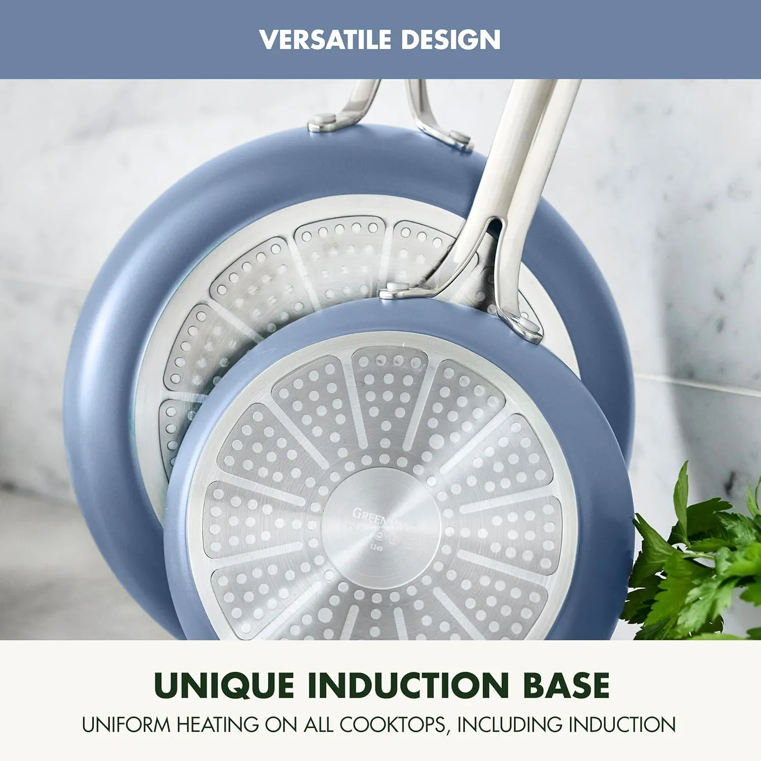 GreenPan Nova 8in and 10in 2 Piece Frying Pan Skillet Set, Healthy Ceramic Nonstick, PFAS-Free, Induction Suitable, Dishwasher and Oven Safe, Ocean