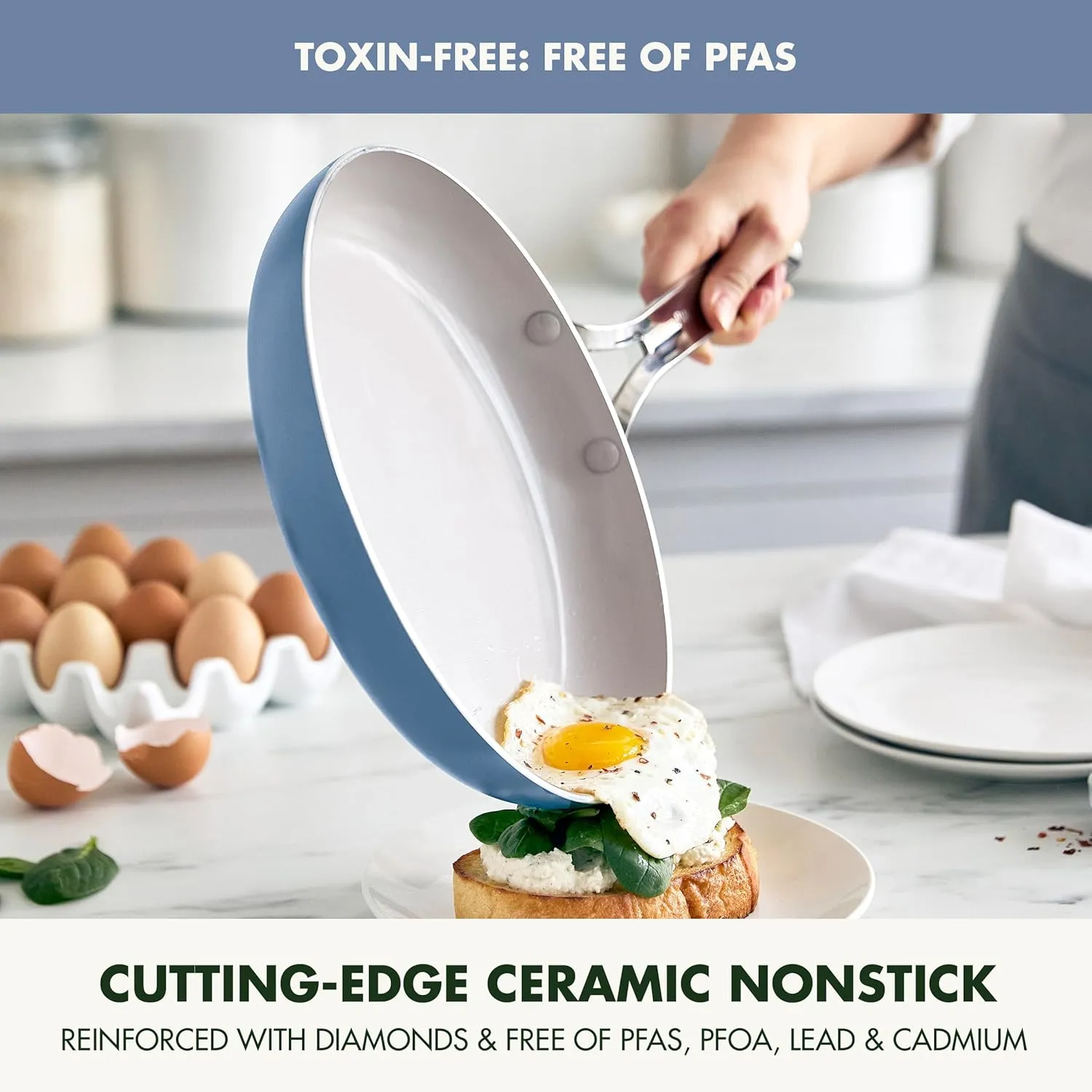 GreenPan Nova 8in and 10in 2 Piece Frying Pan Skillet Set, Healthy Ceramic Nonstick, PFAS-Free, Induction Suitable, Dishwasher and Oven Safe, Ocean