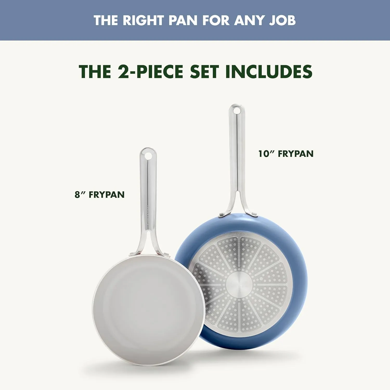 GreenPan Nova 8in and 10in 2 Piece Frying Pan Skillet Set, Healthy Ceramic Nonstick, PFAS-Free, Induction Suitable, Dishwasher and Oven Safe, Ocean