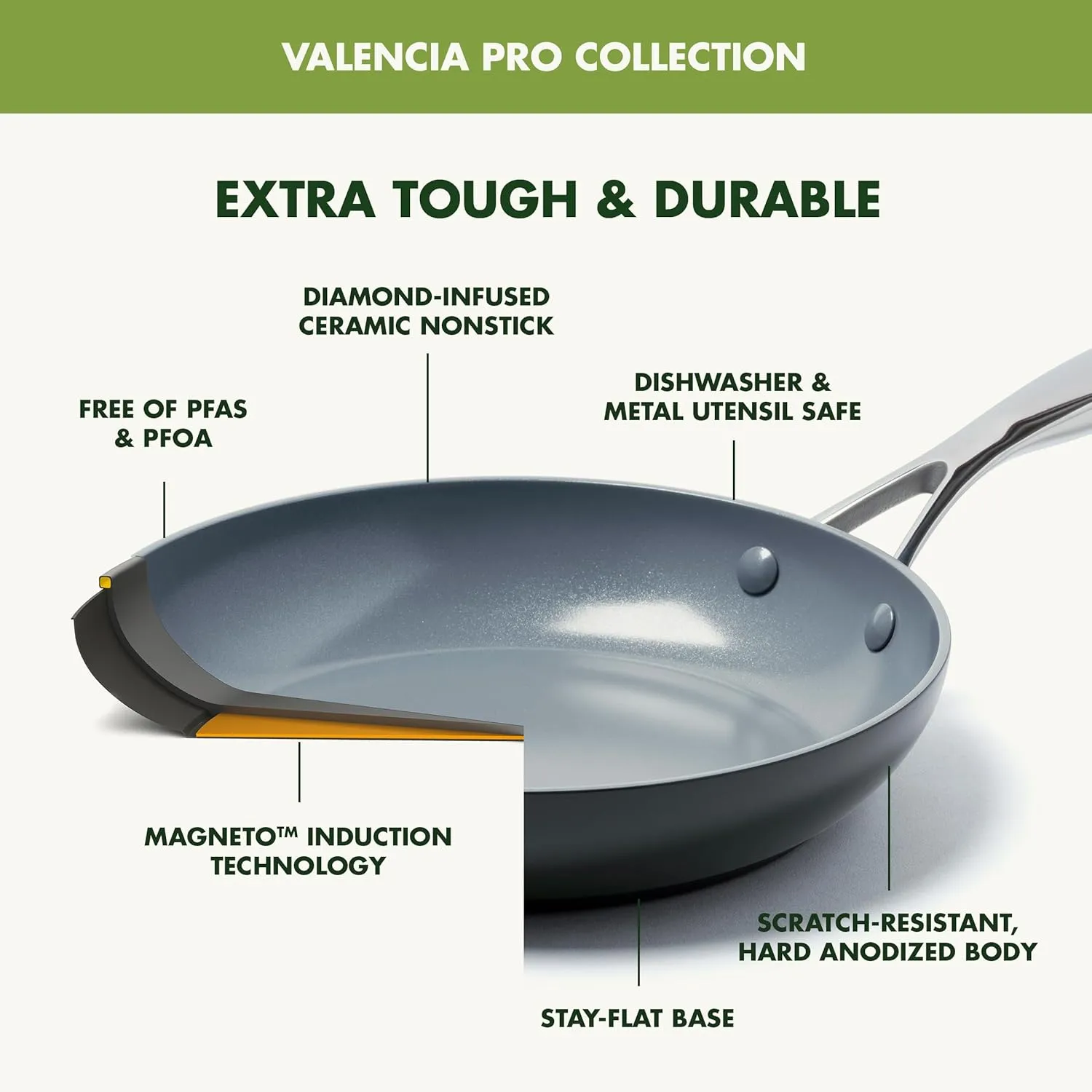 GreenPan Valencia Pro Hard Anodized Healthy Ceramic Nonstick 11" Frying Pan Skillet, PFAS-Free, Induction, Dishwasher Safe, Oven Safe, Gray