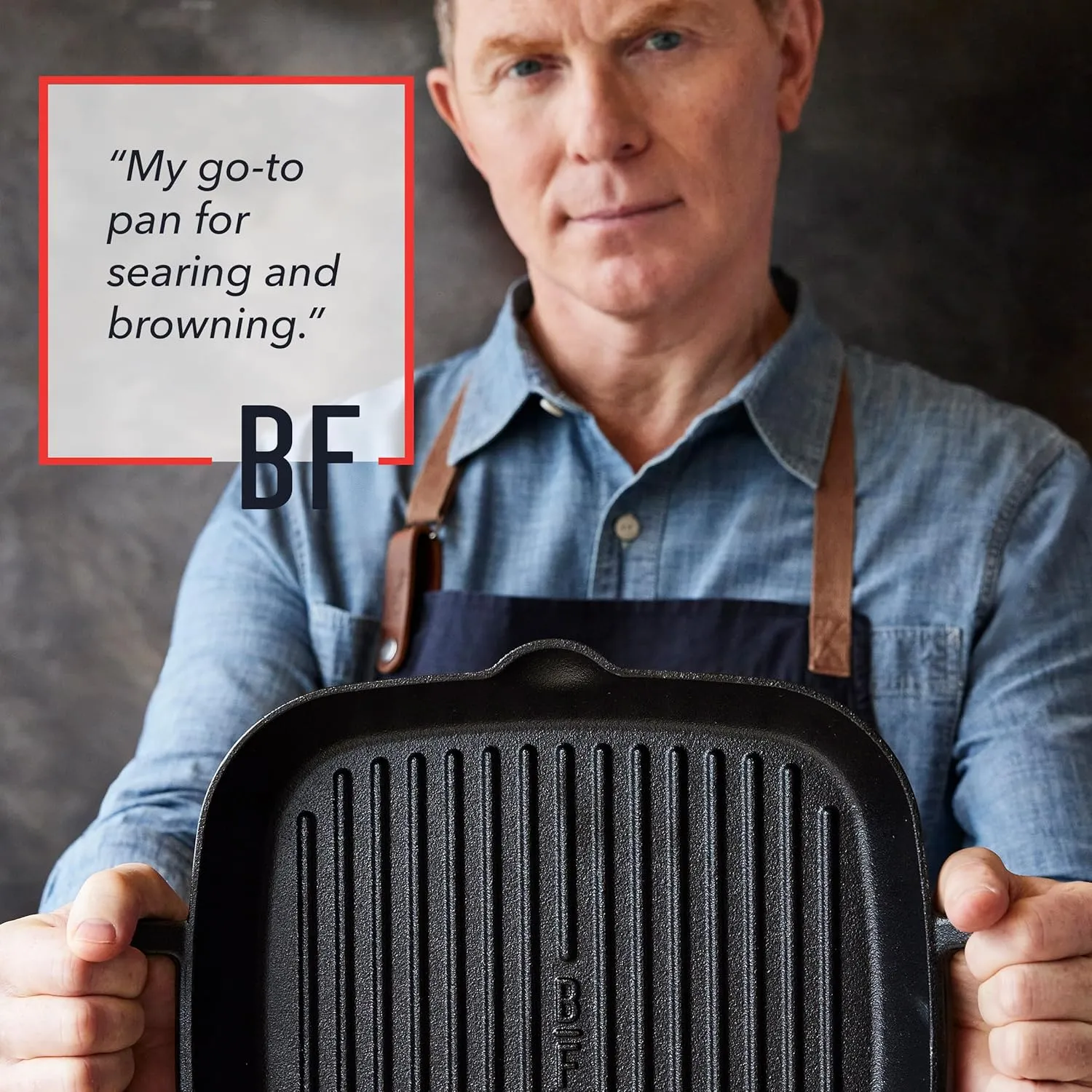 GreenPan x Bobby Flay Cast Iron Pre-Seasoned 11” Square Grill Pan, Helper Handles, Professional Grade Heavy Duty, Induction Suitable, Versatile Stovetop, Oven, BBQ & Fire, Indoor/Outdoor Use, Black