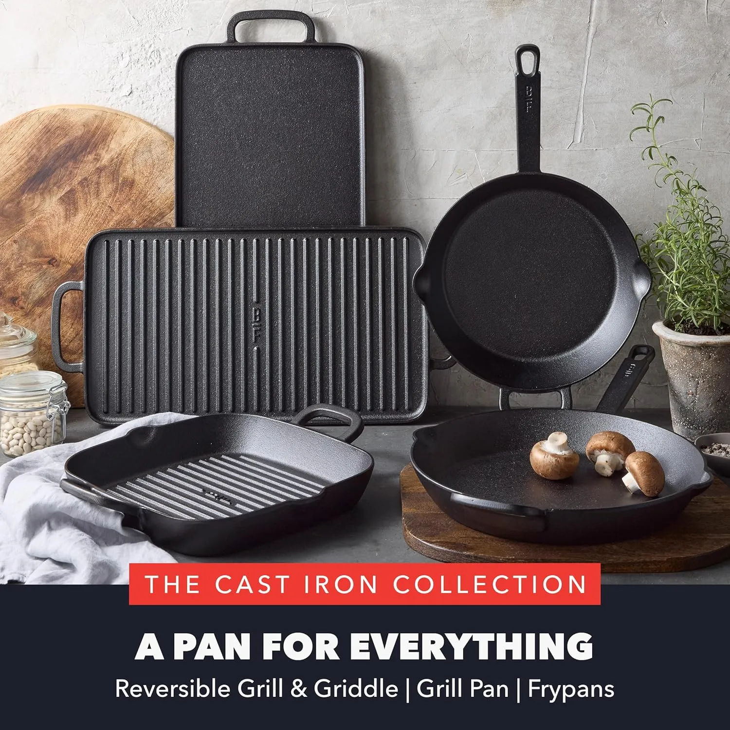 GreenPan x Bobby Flay Cast Iron Pre-Seasoned 11” Square Grill Pan, Helper Handles, Professional Grade Heavy Duty, Induction Suitable, Versatile Stovetop, Oven, BBQ & Fire, Indoor/Outdoor Use, Black